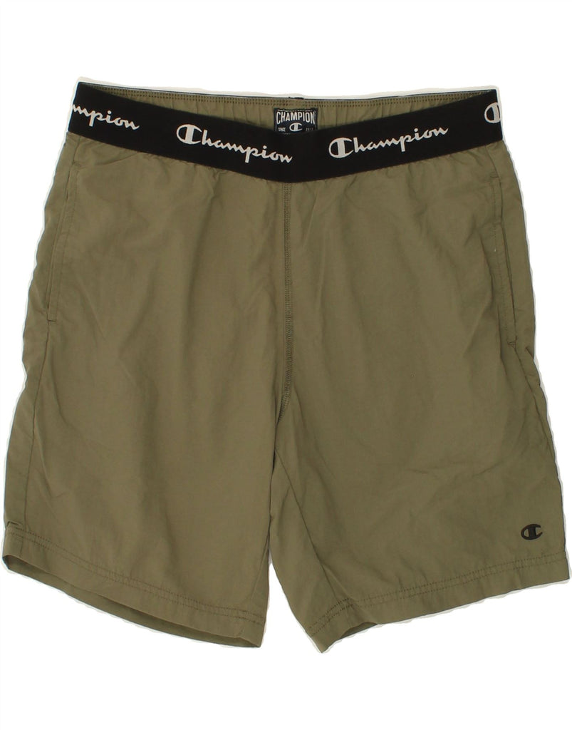 CHAMPION Mens Graphic Sport Shorts Medium Khaki Vintage Champion and Second-Hand Champion from Messina Hembry 