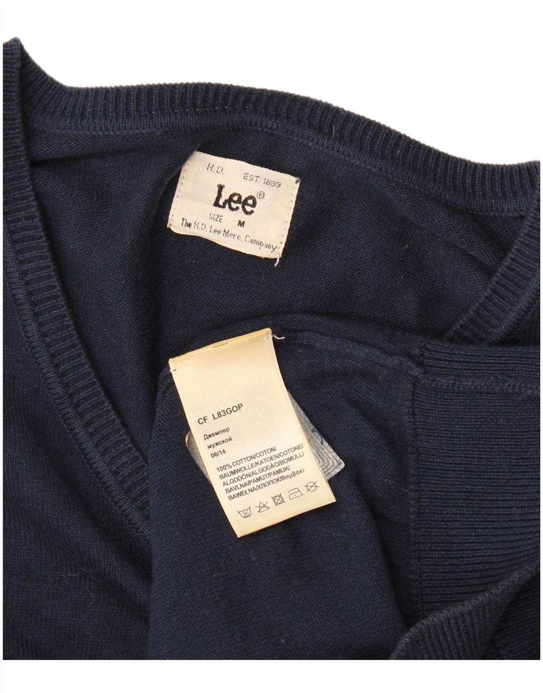 Lee Mens V-Neck Jumper Sweater Medium Navy Blue Cotton