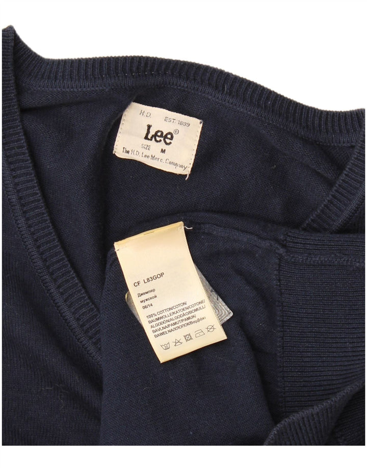 Lee Mens V-Neck Jumper Sweater Medium Navy Blue Cotton