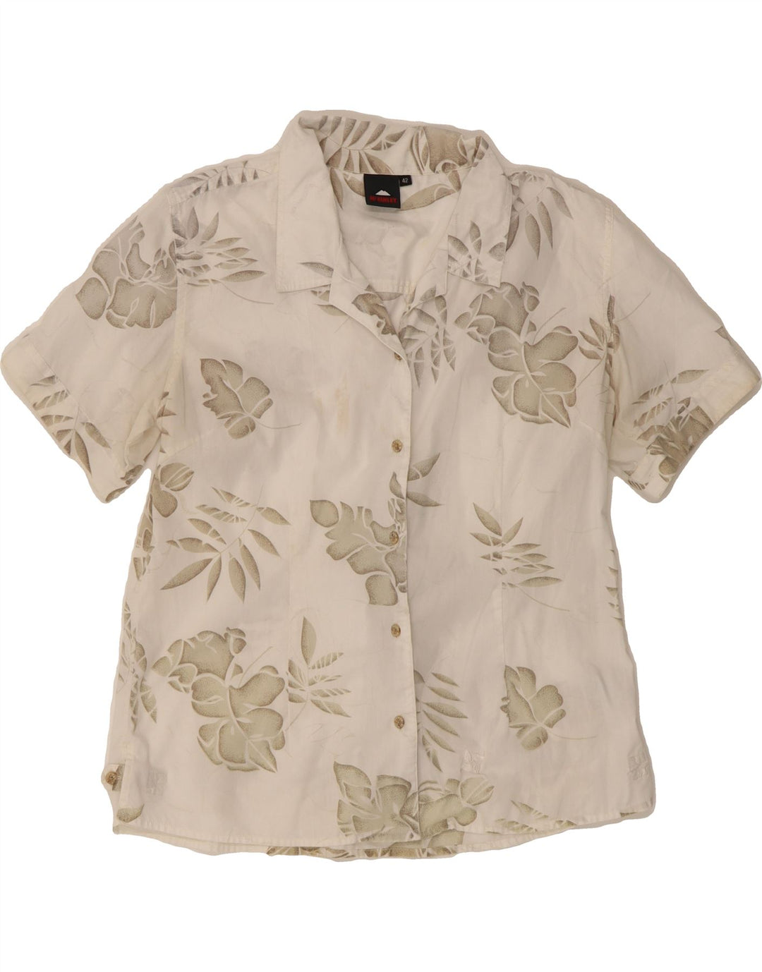 MCKINLEY Womens Short Sleeve Shirt IT 42 Medium Off White Floral Polyester Vintage McKinley and Second-Hand McKinley from Messina Hembry 