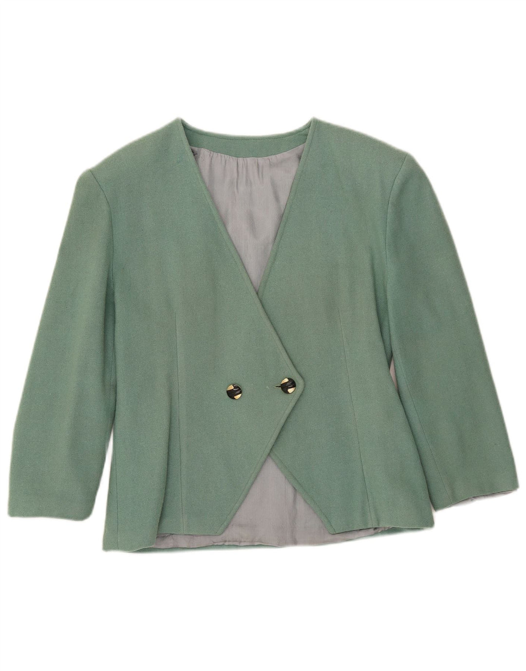 Vintage Womens 3/4 Sleeve Double Breasted Blazer Jacket UK 8 Small Green