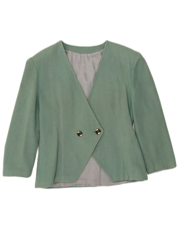 Vintage Womens 3/4 Sleeve Double Breasted Blazer Jacket UK 8 Small Green
