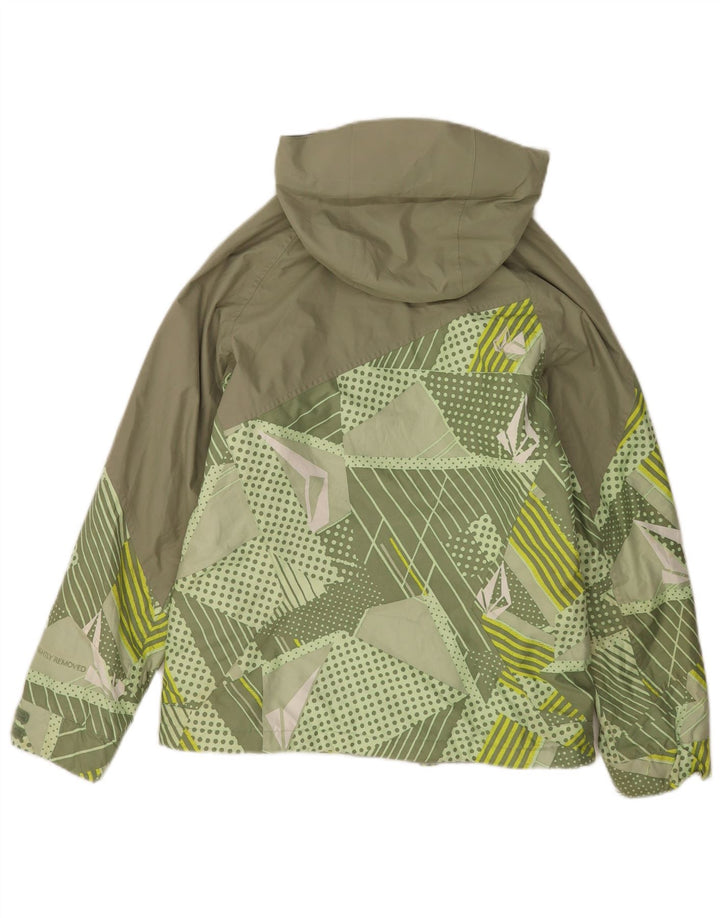 Volcom Mens Hooded Windbreaker Jacket UK 36 Small Green Geometric Polyester