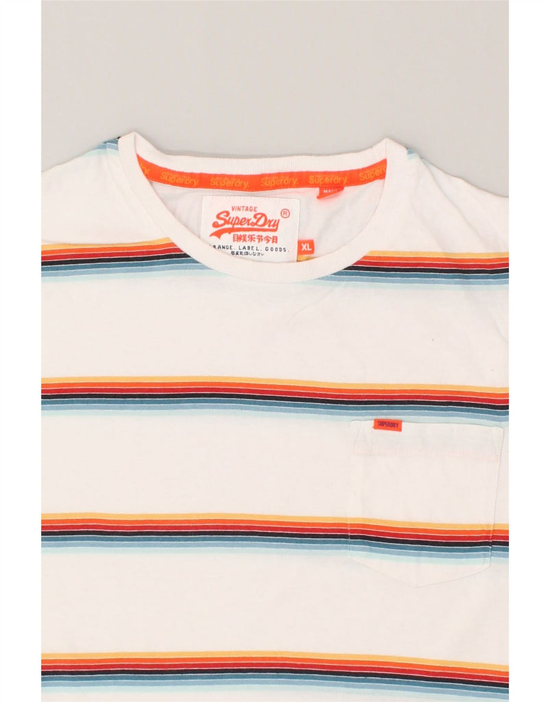 SUPERDRY Mens T-Shirt Top XL White Striped Cotton | Vintage Superdry | Thrift | Second-Hand Superdry | Used Clothing | Messina Hembry 