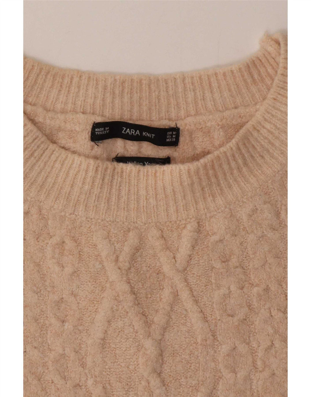 Zara Womens Longline Crew Neck Jumper Sweater UK 14 Medium Beige