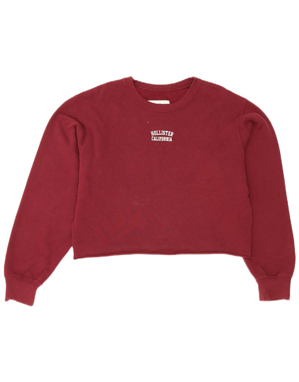 Hollister Womens Crop Oversized Sweatshirt Jumper UK 6 XS Burgundy Cotton