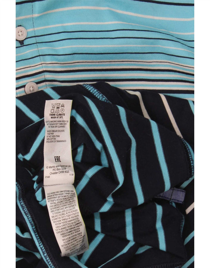 Marks & Spencer Mens Polo Shirt XL Blue Striped Cotton