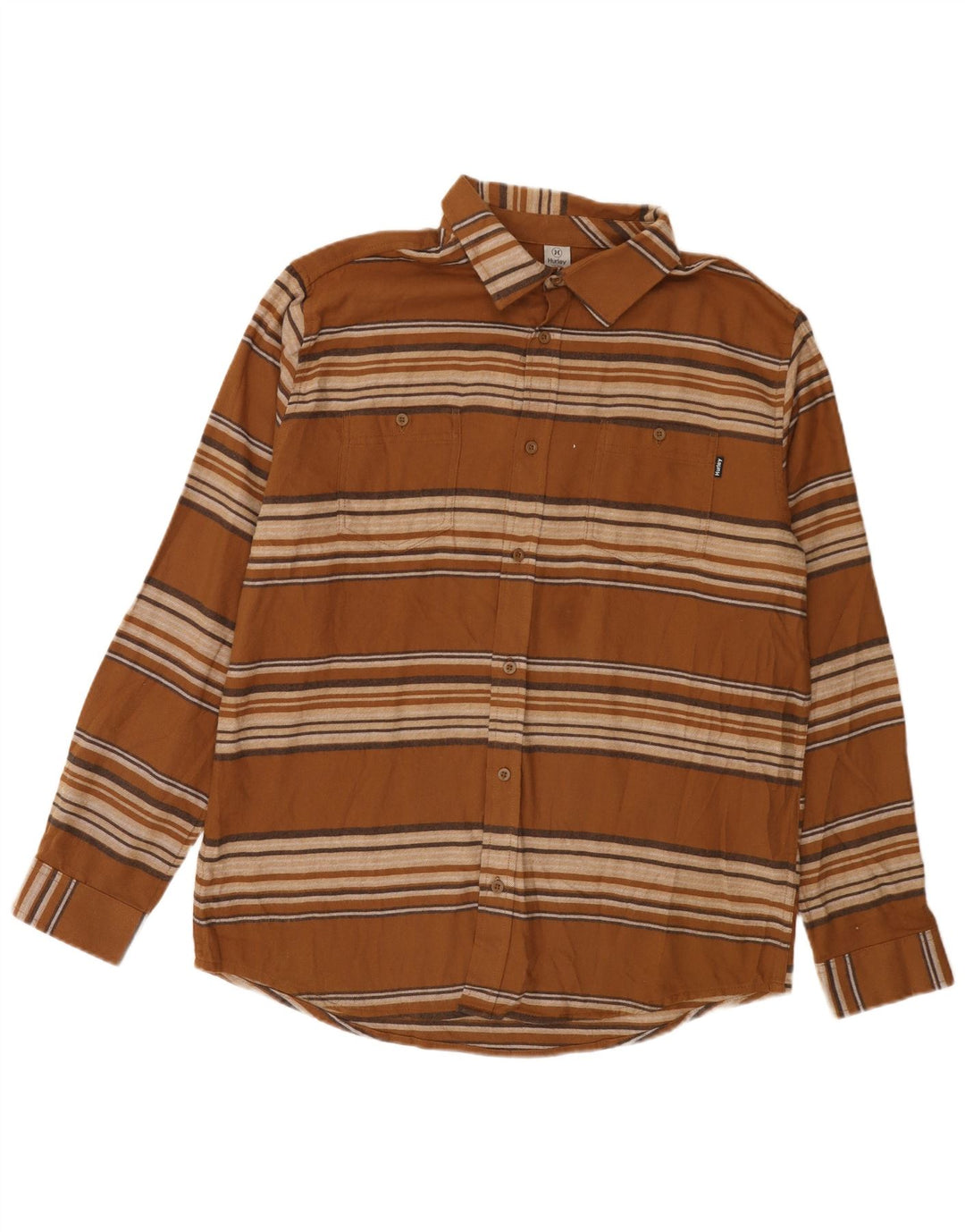 Hurley Mens Flannel Shirt Large Brown Striped Cotton