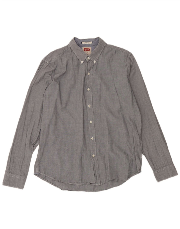 LEVI'S Mens Standard Fit Shirt Large Blue Pinstripe Cotton