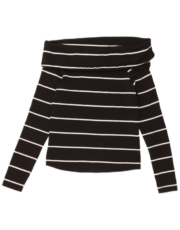 Zara Womens Crop Long Sleeve Off Shoulder Top UK 10 Small Black Striped