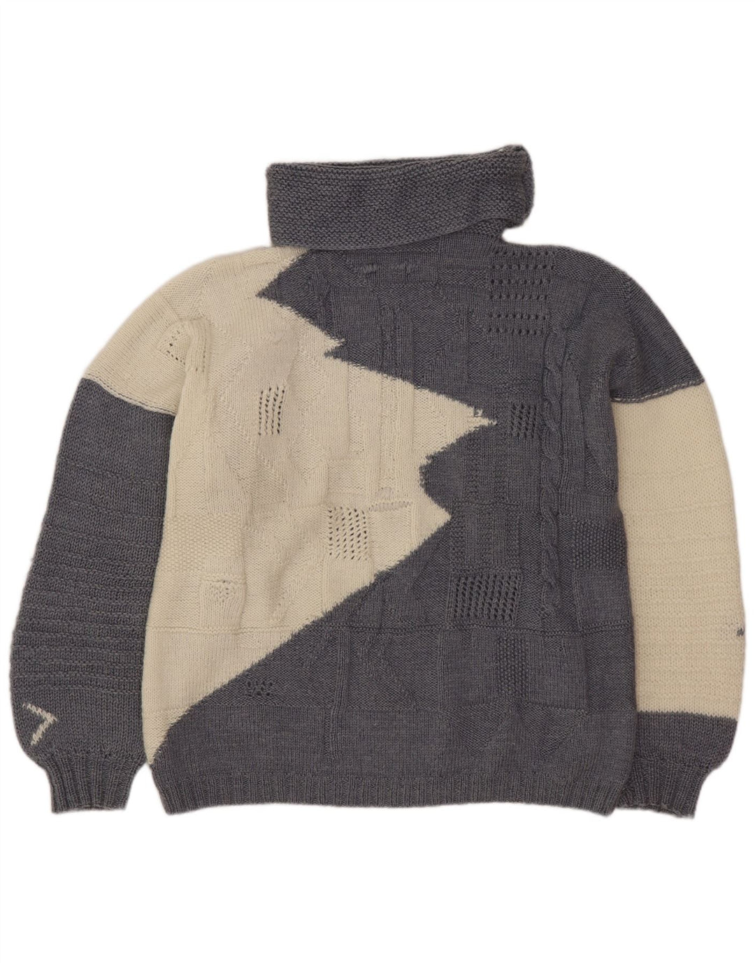 Vintage Womens Roll Neck Jumper Sweater UK 16 Large Grey Colourblock