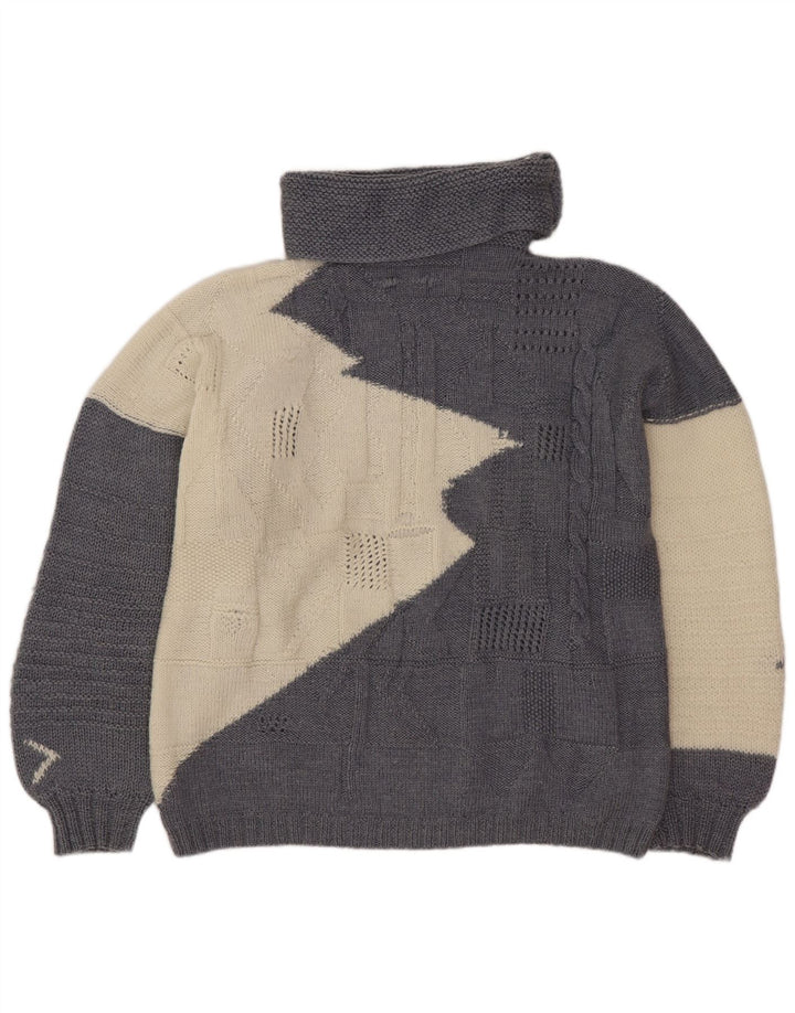 Vintage Womens Roll Neck Jumper Sweater UK 16 Large Grey Colourblock