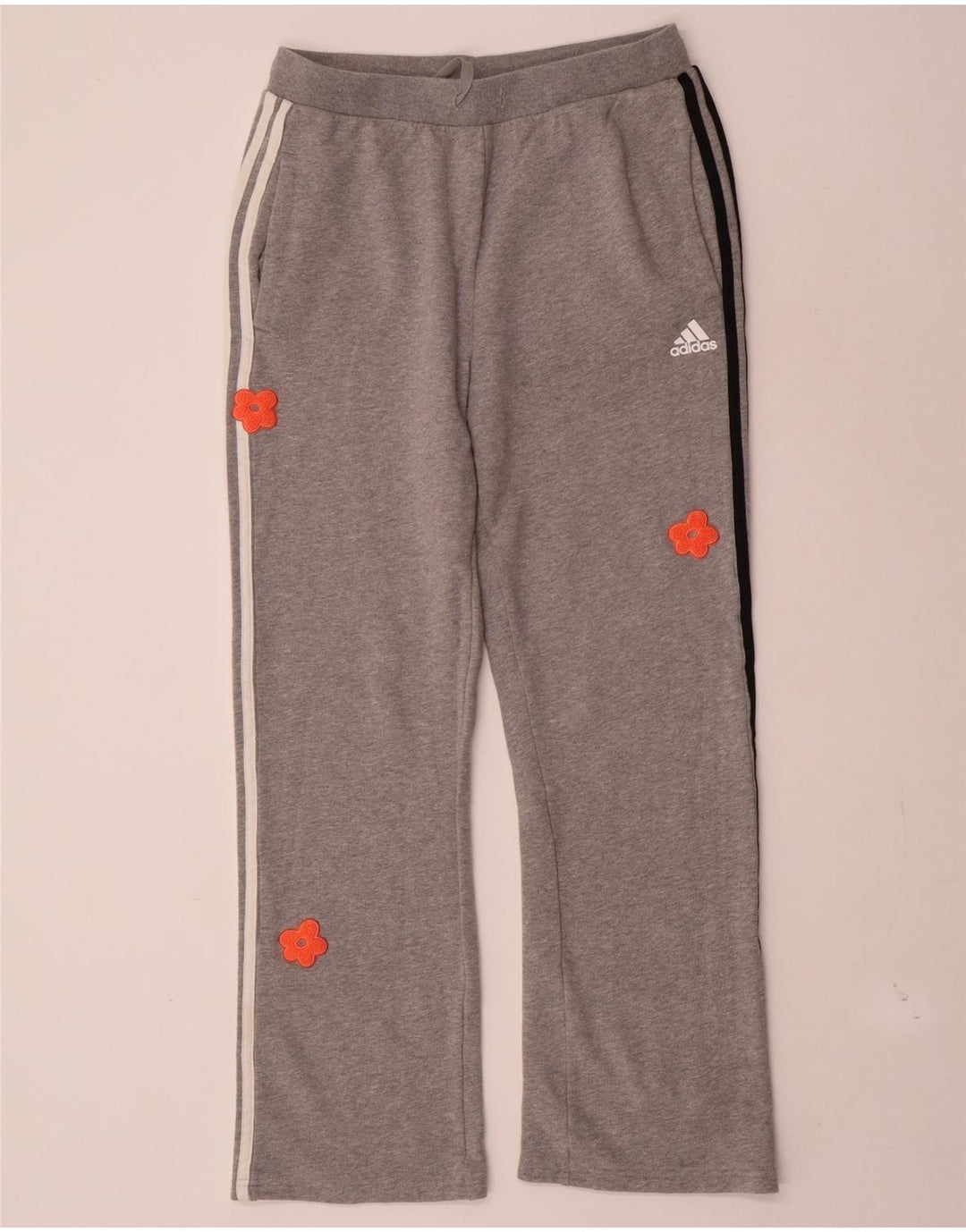 Adidas Womens Tracksuit Trousers UK 12/14 Medium Grey Floral Cotton
