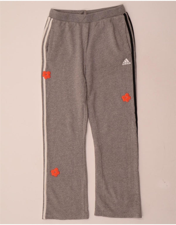 Adidas Womens Tracksuit Trousers UK 12/14 Medium Grey Floral Cotton