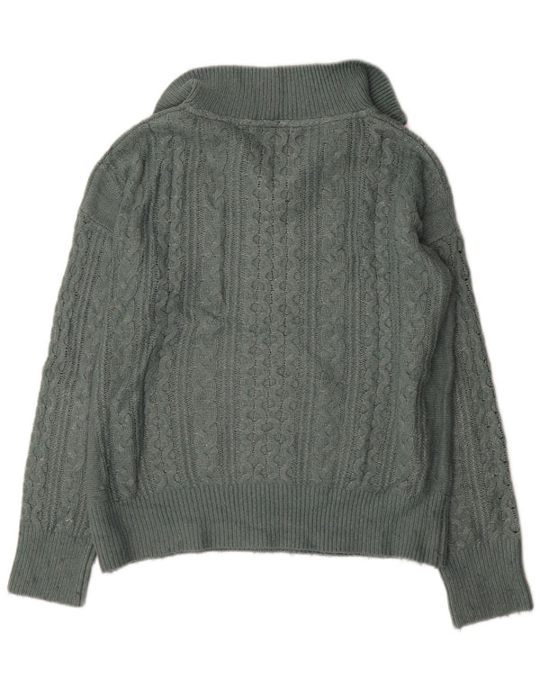 Fat Face Womens Oversized Zip Neck Jumper Sweater UK 14 Large Green Nylon