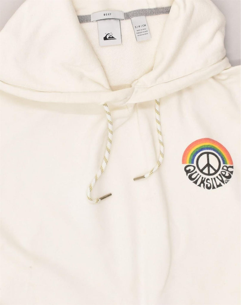 QUIKSILVER Mens Boxy Hoodie Jumper Small White Cotton | Vintage Quiksilver | Thrift | Second-Hand Quiksilver | Used Clothing | Messina Hembry 