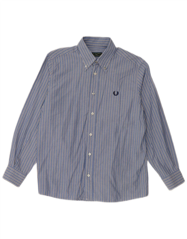 Fred Perry Boys Shirt 9-10 Years Blue Pinstripe Cotton