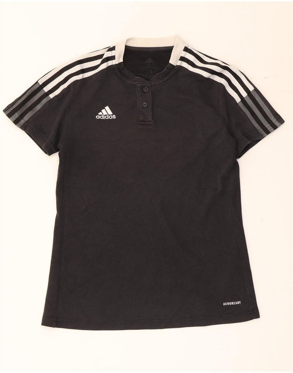 Adidas Womens Aeroready T-Shirt Top UK 8/10 Small Black Colourblock Cotton
