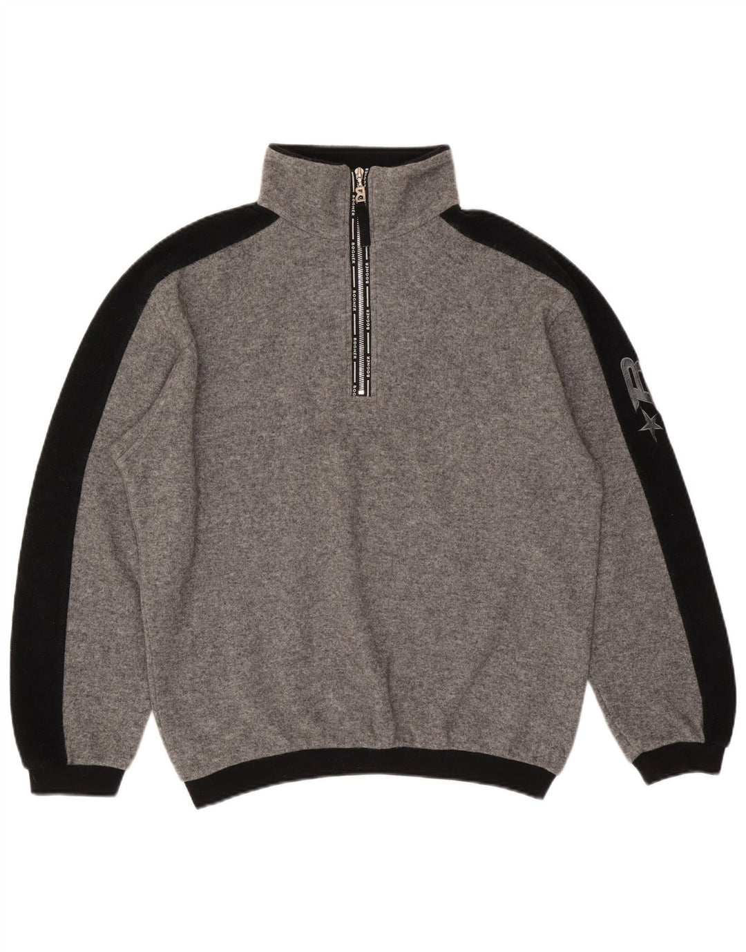 Bogner Mens Graphic Zip Neck Jumper Sweater Large Grey Colourblock Wool