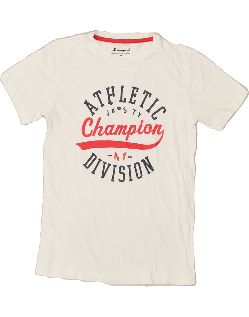 CHAMPION Boys Graphic T-Shirt Top 9-10 Years Medium White | Vintage Champion | Thrift | Second-Hand Champion | Used Clothing | Messina Hembry 