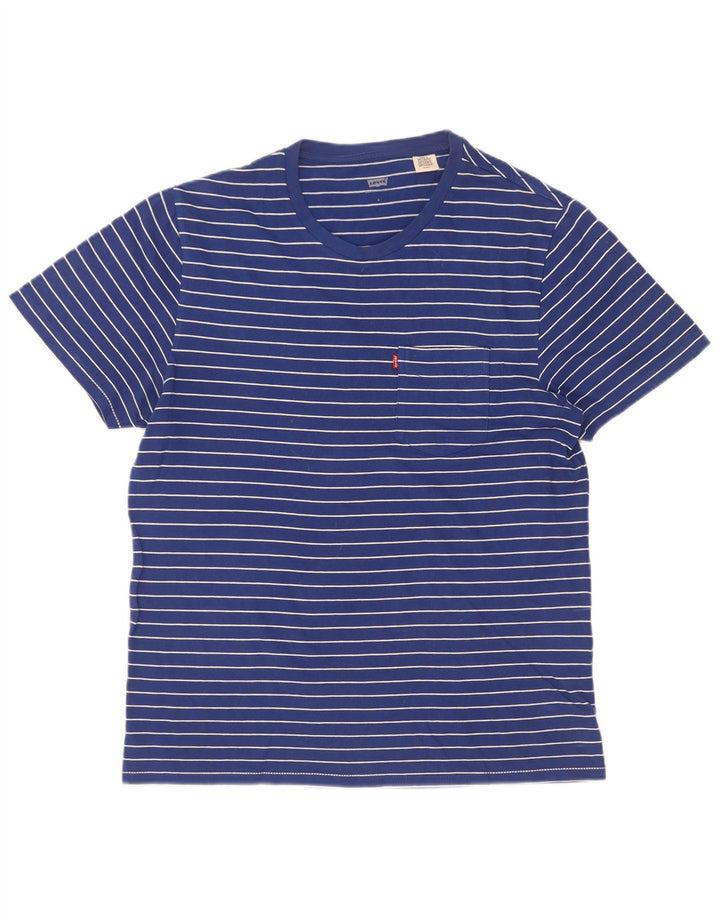 Levi's Mens T-Shirt Top Small Navy Blue Pinstripe Cotton