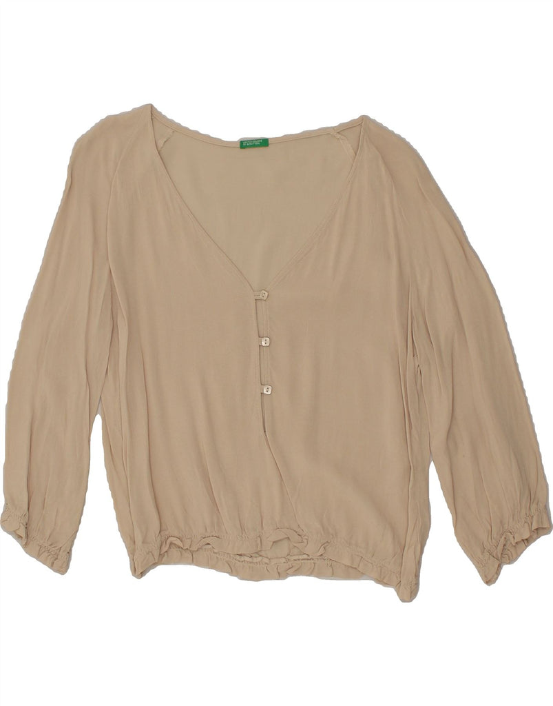 BENETTON Womens 3/4 Sleeve Blouse Top UK 14 Large Beige | Vintage Benetton | Thrift | Second-Hand Benetton | Used Clothing | Messina Hembry 