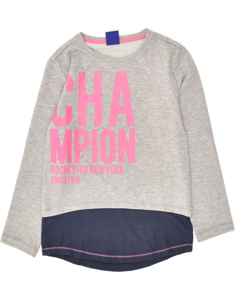 CHAMPION Girls Graphic Sweatshirt Jumper 9-10 Years Medium Grey | Vintage Champion | Thrift | Second-Hand Champion | Used Clothing | Messina Hembry 