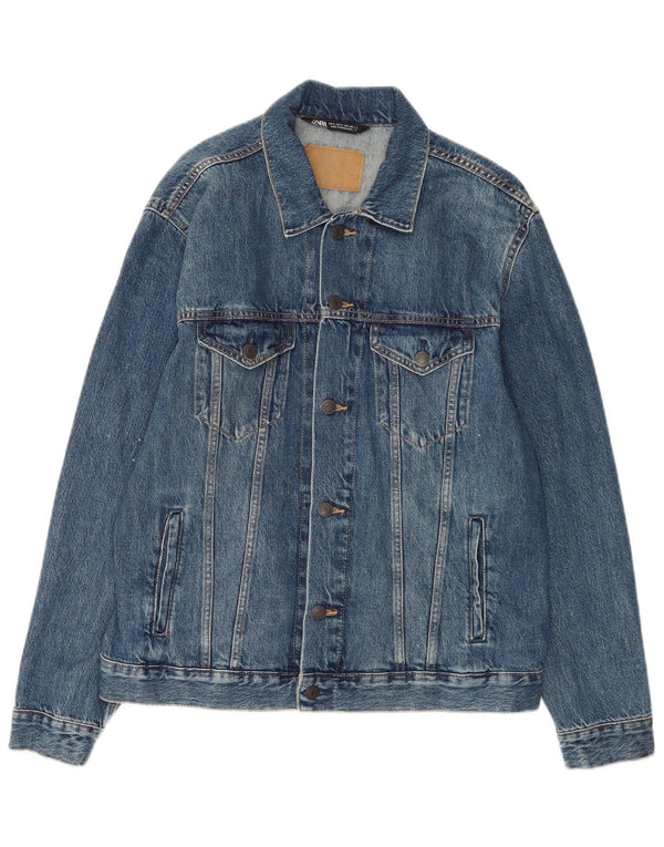 Zara Mens Denim Jacket UK 40 Large Blue Cotton