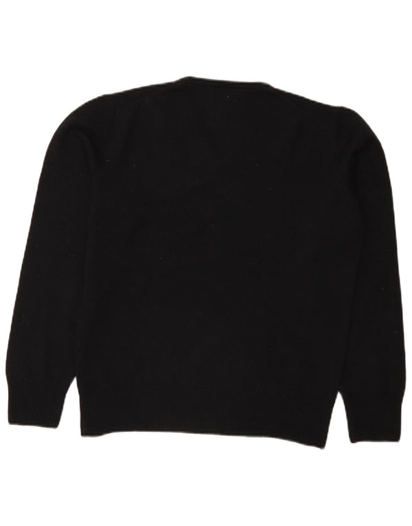 Zara Mens V-Neck Jumper Sweater Medium Black Wool