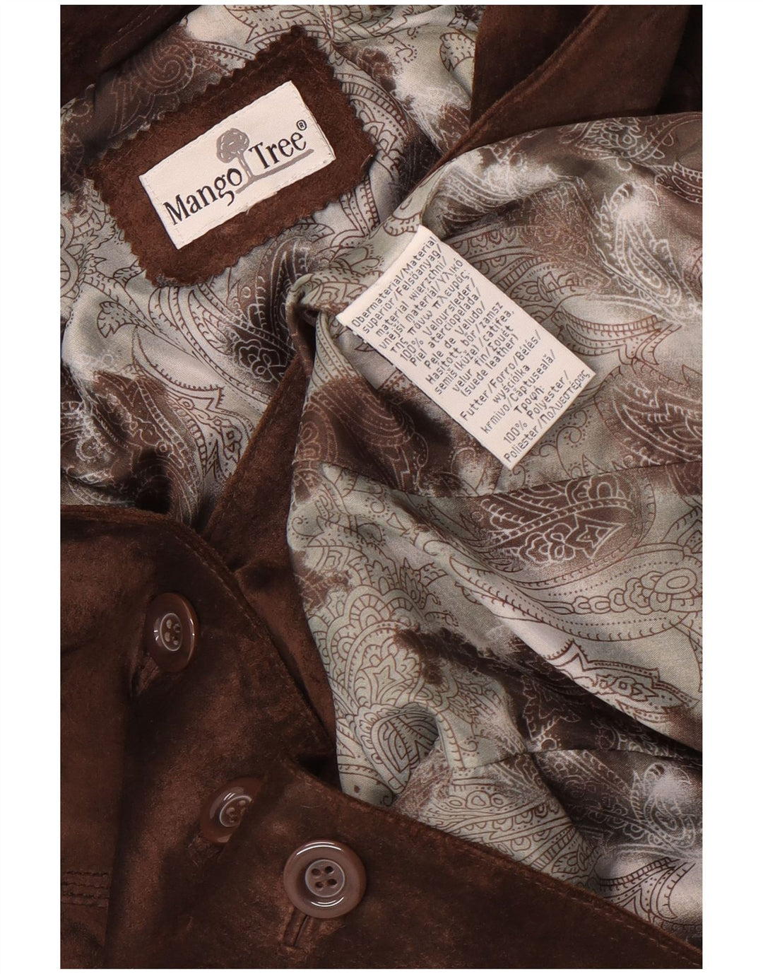 Vintage Womens 3 Button Suede Blazer Jacket UK 40 Large Brown Leather