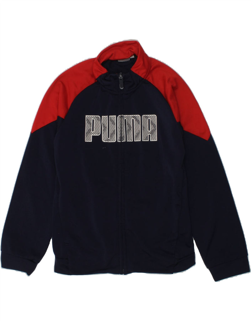 PUMA Boys Graphic Tracksuit Top Jacket 7-8 Years Navy Blue Colourblock | Vintage Puma | Thrift | Second-Hand Puma | Used Clothing | Messina Hembry 