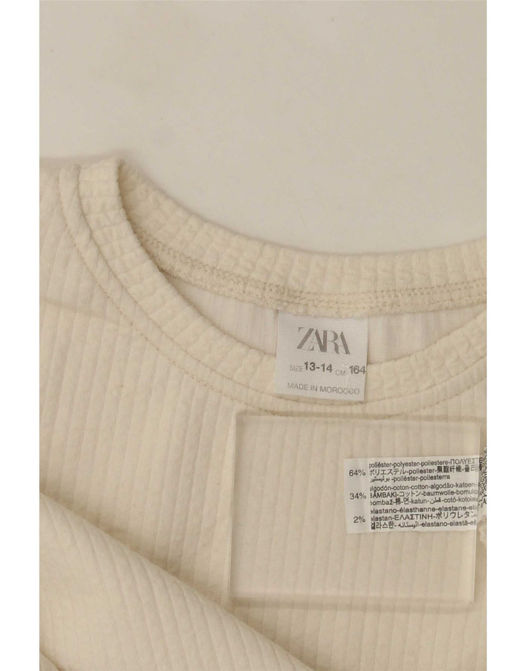 Zara Girls Crop Graphic Top Long Sleeve 13-14 Years White Polyester