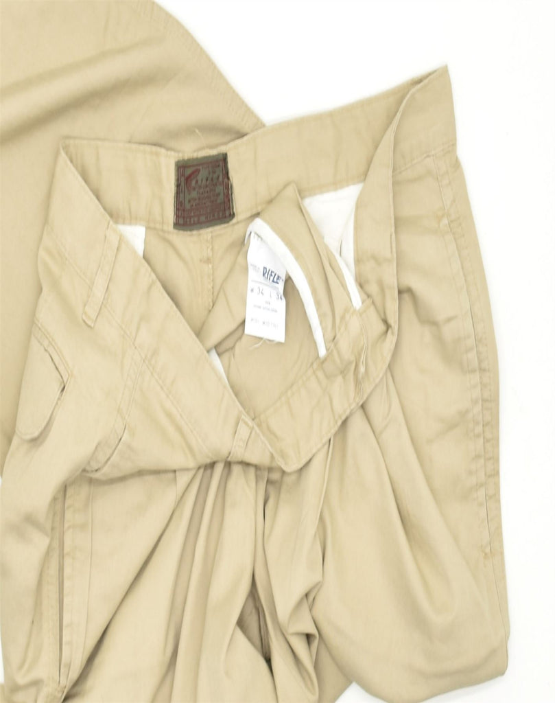 RIFLE Mens Straight Chino Trousers W34 L34 Beige Cotton | Vintage | Thrift | Second-Hand | Used Clothing | Messina Hembry 