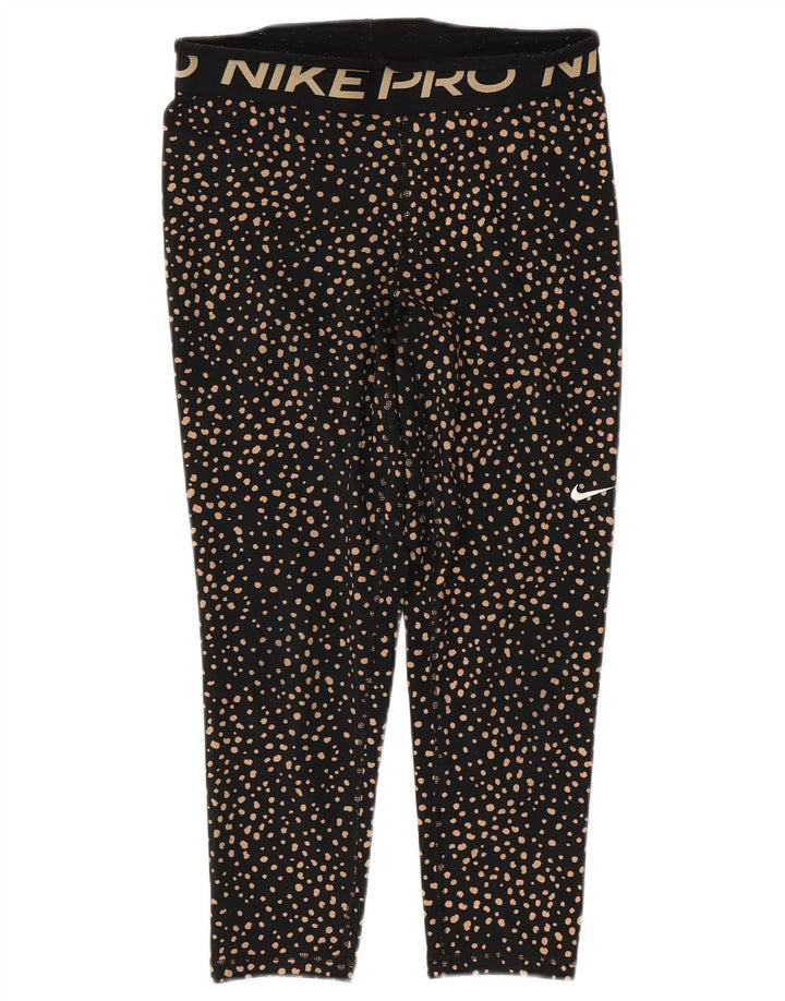 NIKE Womens Graphic Capri Leggings UK 12 Medium  Black Spotted Polyester