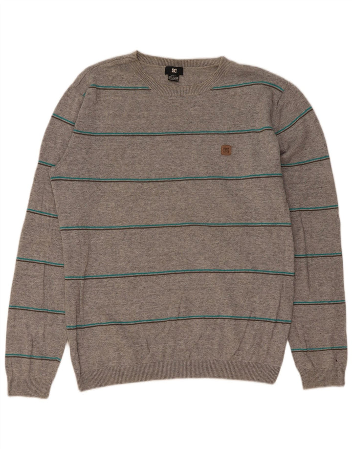 DC Mens Crew Neck Jumper Sweater Medium Grey Striped Cotton