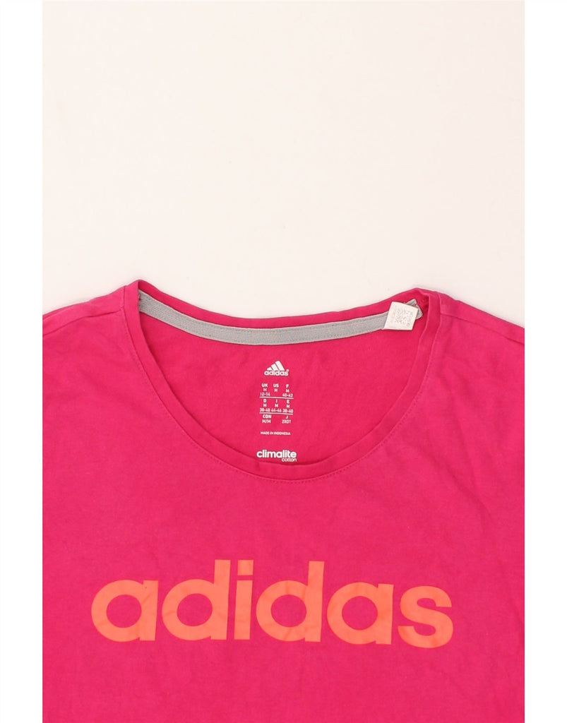 ADIDAS Womens Climalite Graphic T-Shirt Top UK 12/14 Medium Pink Cotton | Vintage Adidas | Thrift | Second-Hand Adidas | Used Clothing | Messina Hembry 