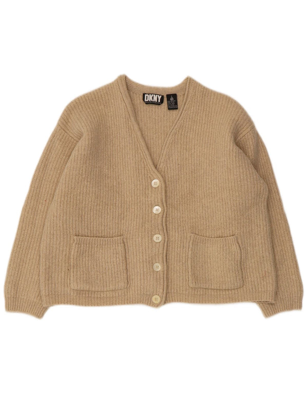 Dkny Womens Oversized Cardigan Sweater UK 10 Small Beige Wool