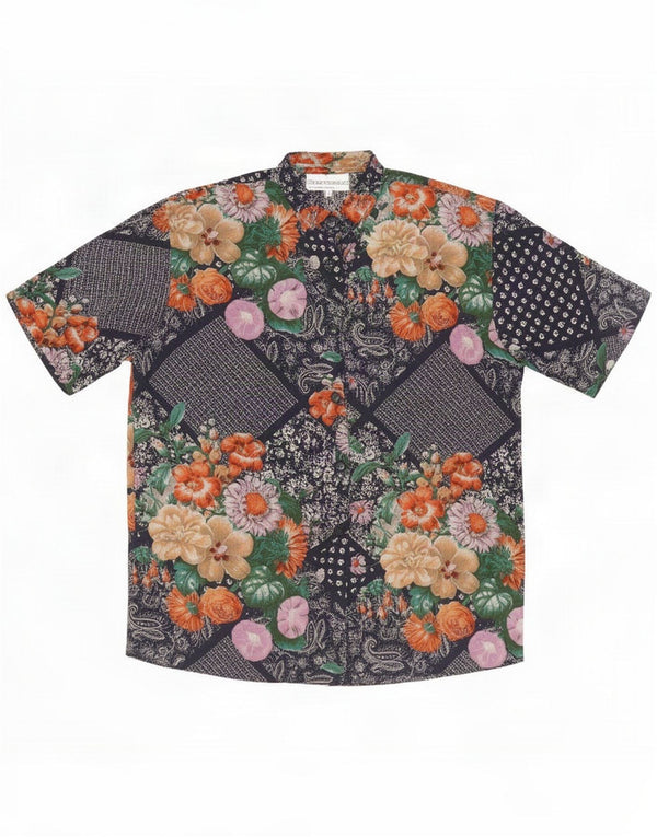 Vintage Womens Loose Fit Shirt Blouse UK 14 Medium Navy Blue Floral
