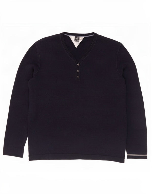 White Stuff Mens V-Neck Jumper Sweater Medium Navy Blue Cotton