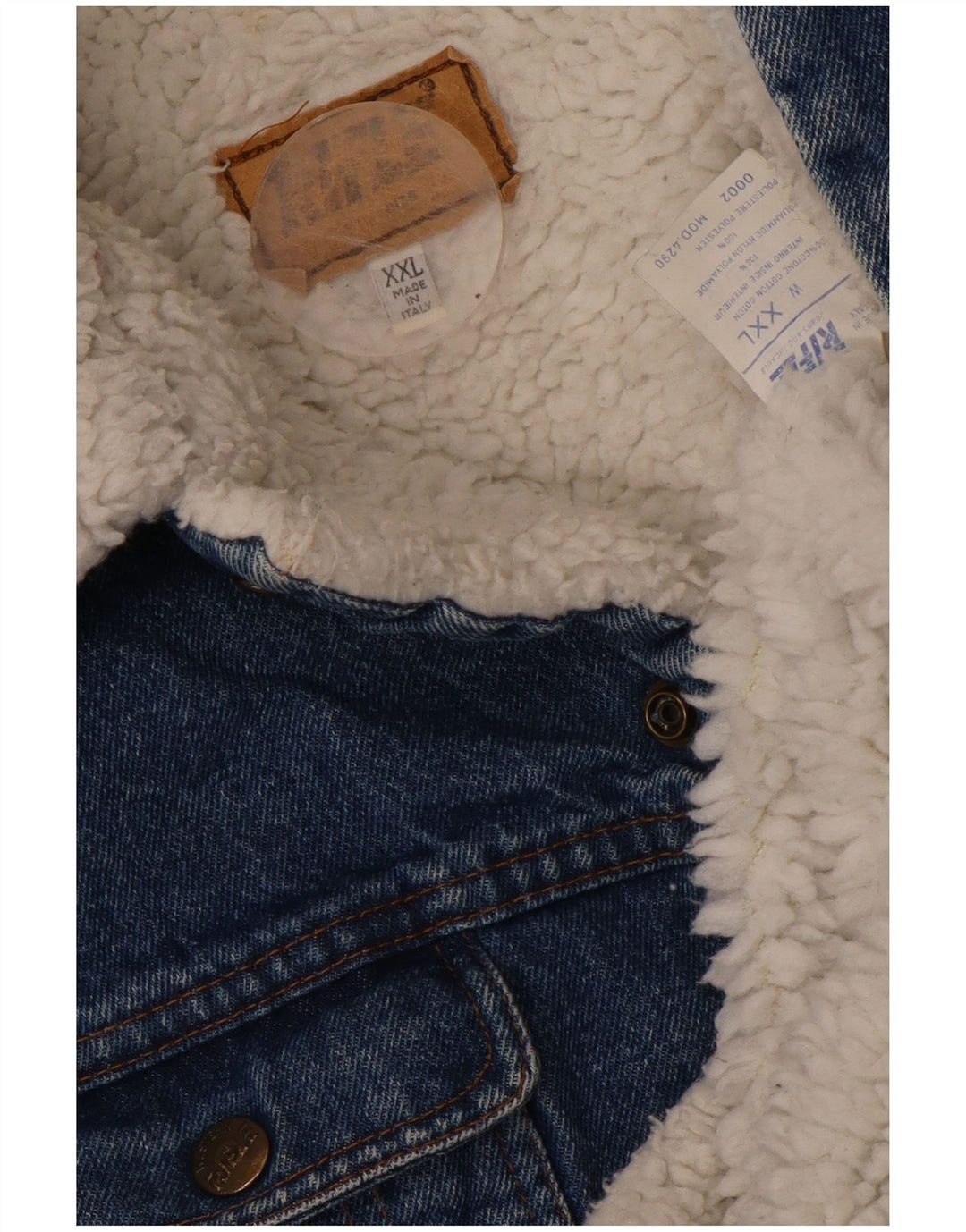 RIFLE Mens Sherpa Denim Jacket UK 44 2XL Blue Cotton