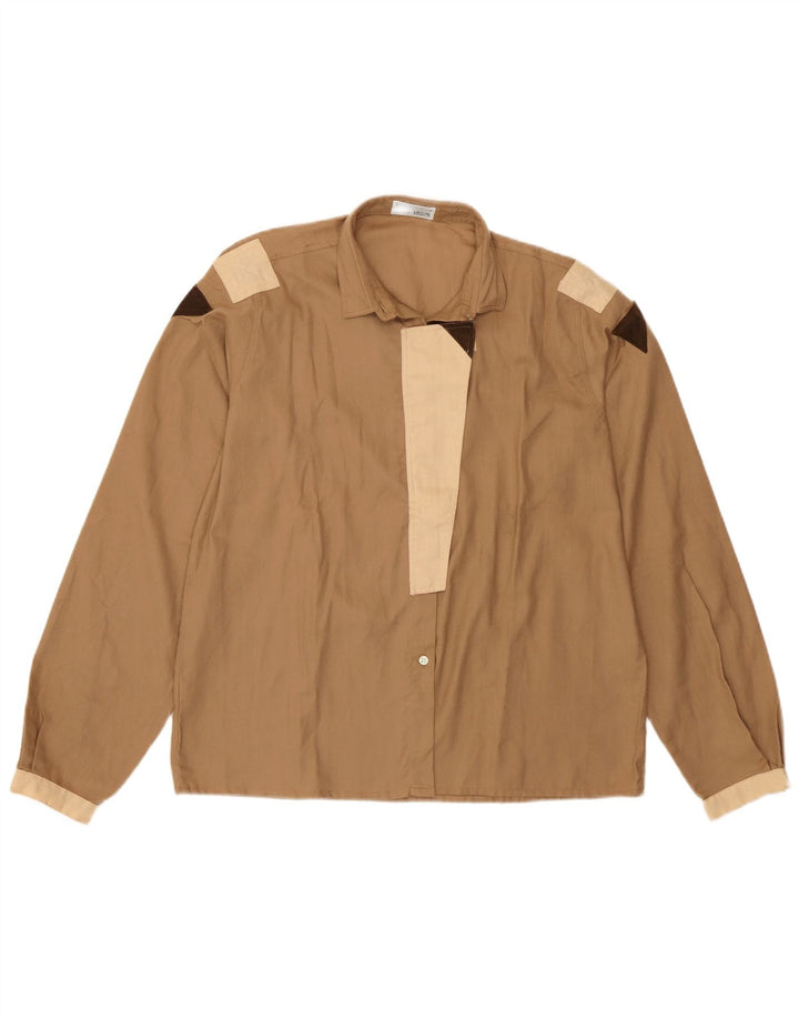 NORTONS Womens Shirt UK 16 Large Brown Colourblock Cotton