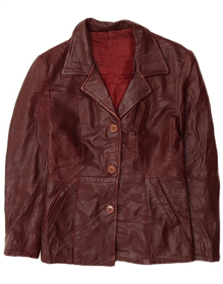 VINTAGE Womens Leather Jacket UK 12 Medium Burgundy