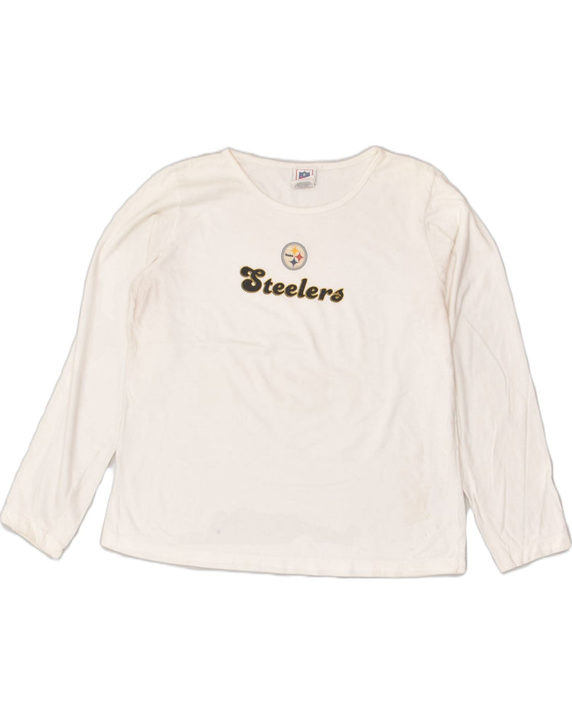 NFL Womens Steelers Graphic Top Long Sleeve UK 18 XL White Cotton | Vintage NFL | Thrift | Second-Hand NFL | Used Clothing | Messina Hembry 