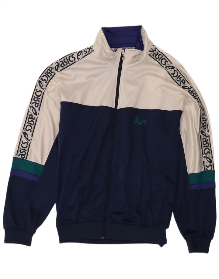 Asics Mens Graphic Tracksuit Top Jacket IT 56 XL Navy Blue Colourblock