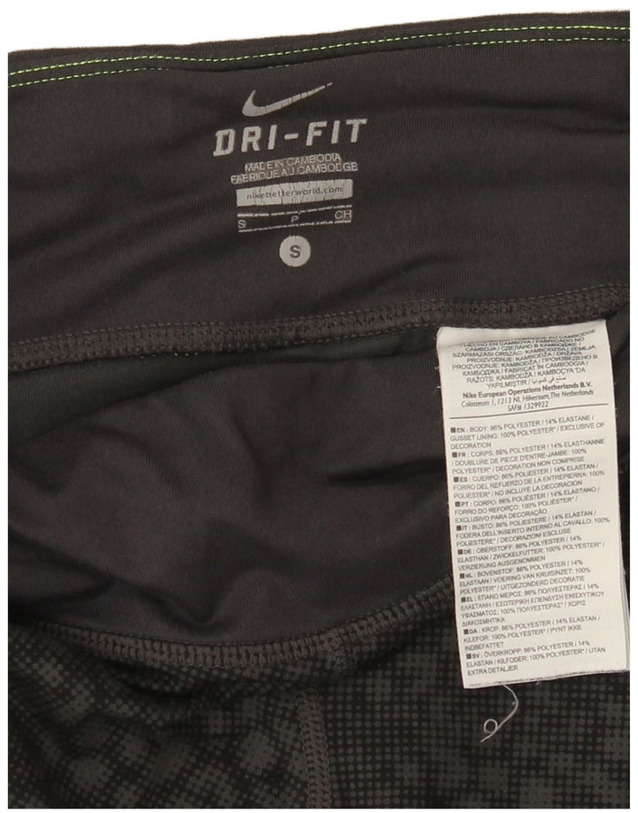 Nike Womens Dri Fit Capri Leggings UK 8 Small Black Geometric Polyester
