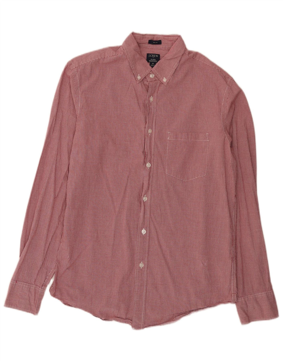 J. Crew Mens Flex Washed Slim Shirt Medium Red Gingham Cotton