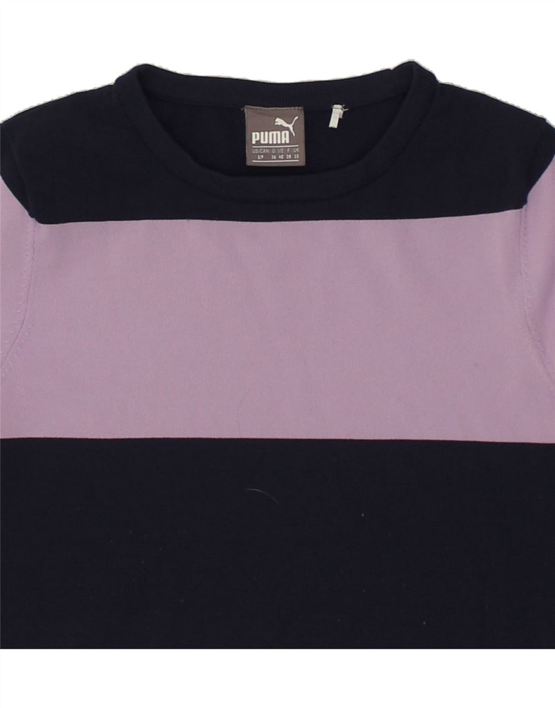 PUMA Womens T-Shirt Top UK 10 Small  Purple Striped Nylon | Vintage Puma | Thrift | Second-Hand Puma | Used Clothing | Messina Hembry 