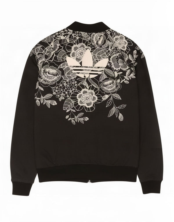 Adidas Womens Graphic Tracksuit Top Jacket UK 10 Small Black Floral
