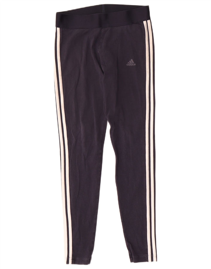 Adidas Womens Leggings UK 12/14 Medium  Navy Blue Cotton