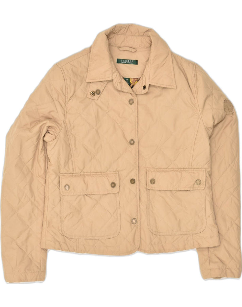 RALPH LAUREN Womens Petite Quilted Jacket UK 14 Medium Beige Polyester | Vintage Ralph Lauren | Thrift | Second-Hand Ralph Lauren | Used Clothing | Messina Hembry 